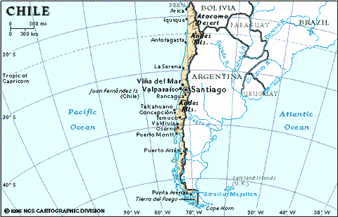 Mapa geogr&aacute;fico de Chile