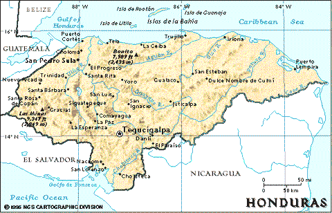 Mapa geográfico de Honduras