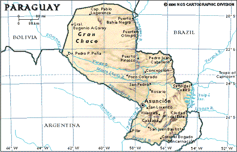 Mapa geográfico de Paraguay