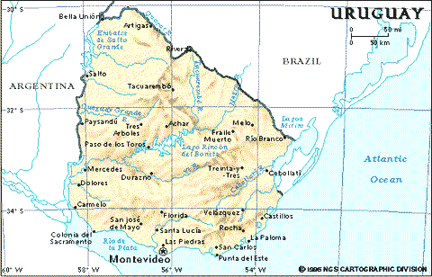 Mapa geográfico de Uruguay